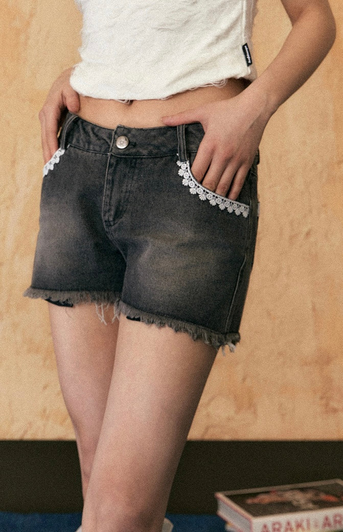 EZEK&STUDIO Raw edge denim shorts