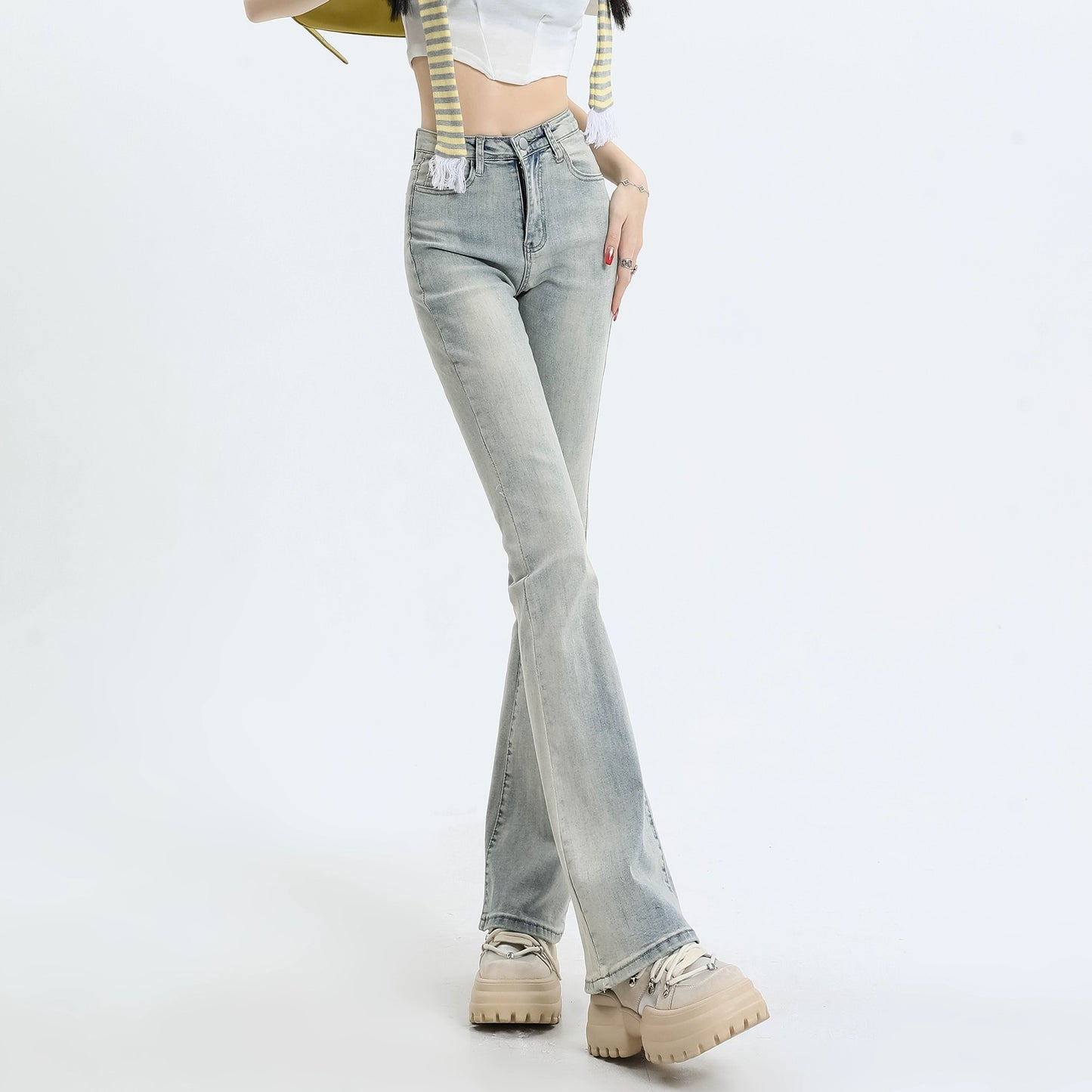 Konggeins Retro yellow bootcut slim jeans