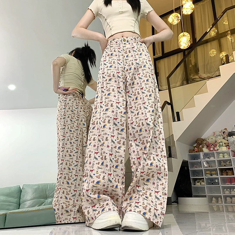 Konggeins High waist slim wide leg pants