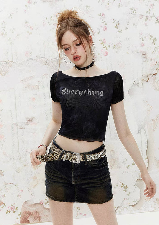 I'M ONE American retro lace splicing mesh faux two piece t-shirt