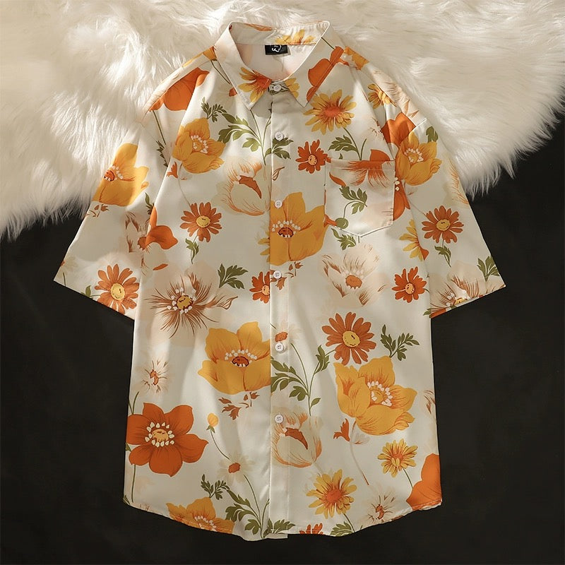 Konggeins Retro floral print short sleeve shirt