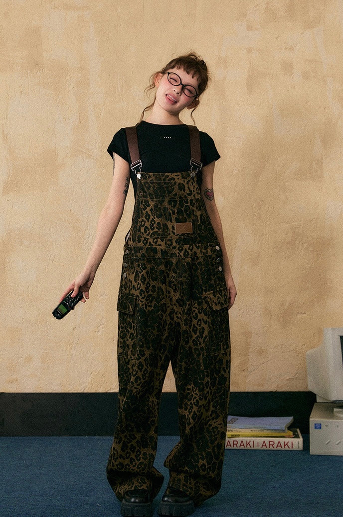 EZEK&STUDIO American Retro leopard print overalls