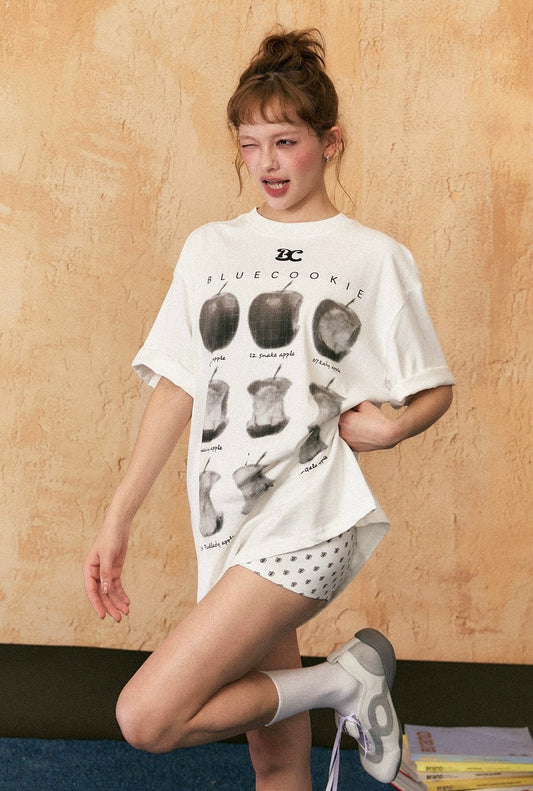 EZEK&STUDIO Apple print loose short sleeve T-shirt