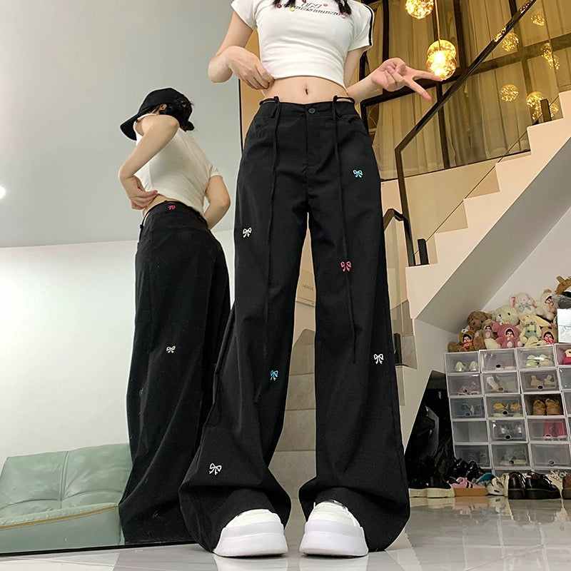 Konggeins Straight ribbon embroidery casual pants