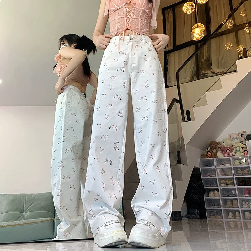 Konggeins Korean floral college pants