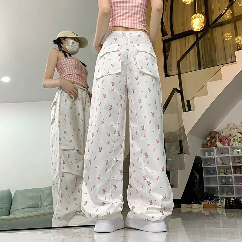 Konggeins White Fleshwork Girly Wide Leg Pants