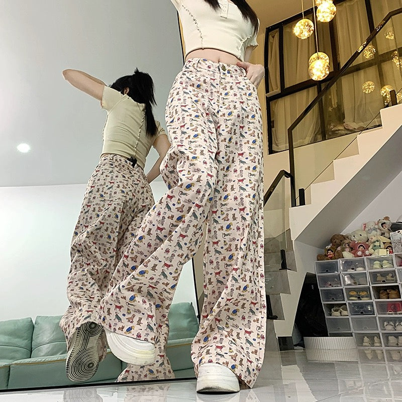 Konggeins High waist slim wide leg pants