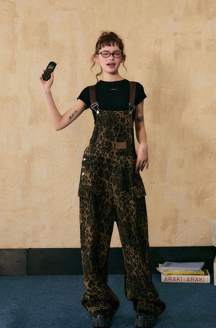 EZEK&STUDIO American Retro leopard print overalls