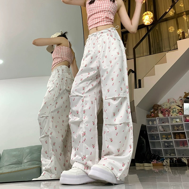 Konggeins White Fleshwork Girly Wide Leg Pants