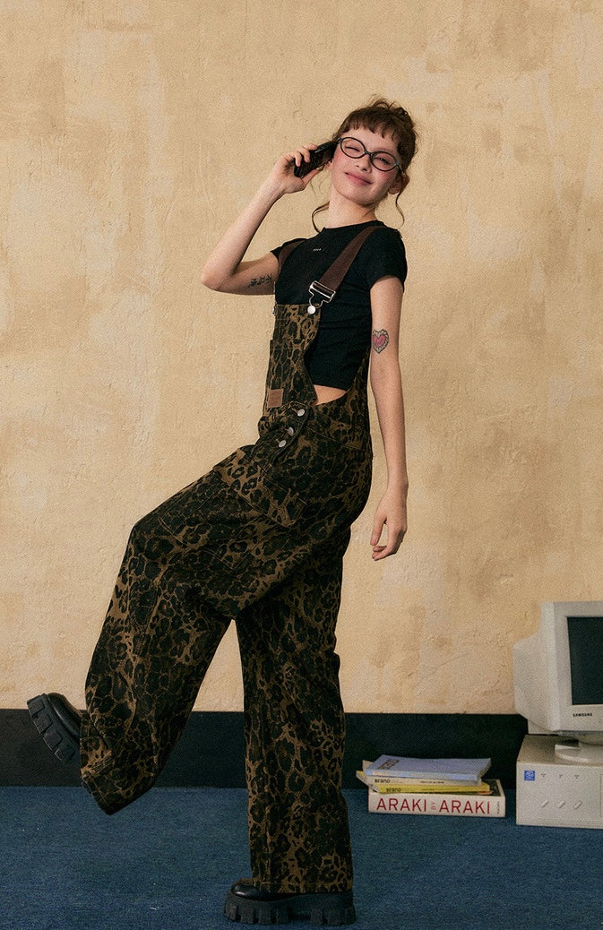 EZEK&STUDIO American Retro leopard print overalls