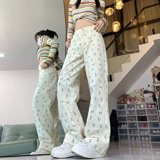 Konggeins Korean floral casual pants