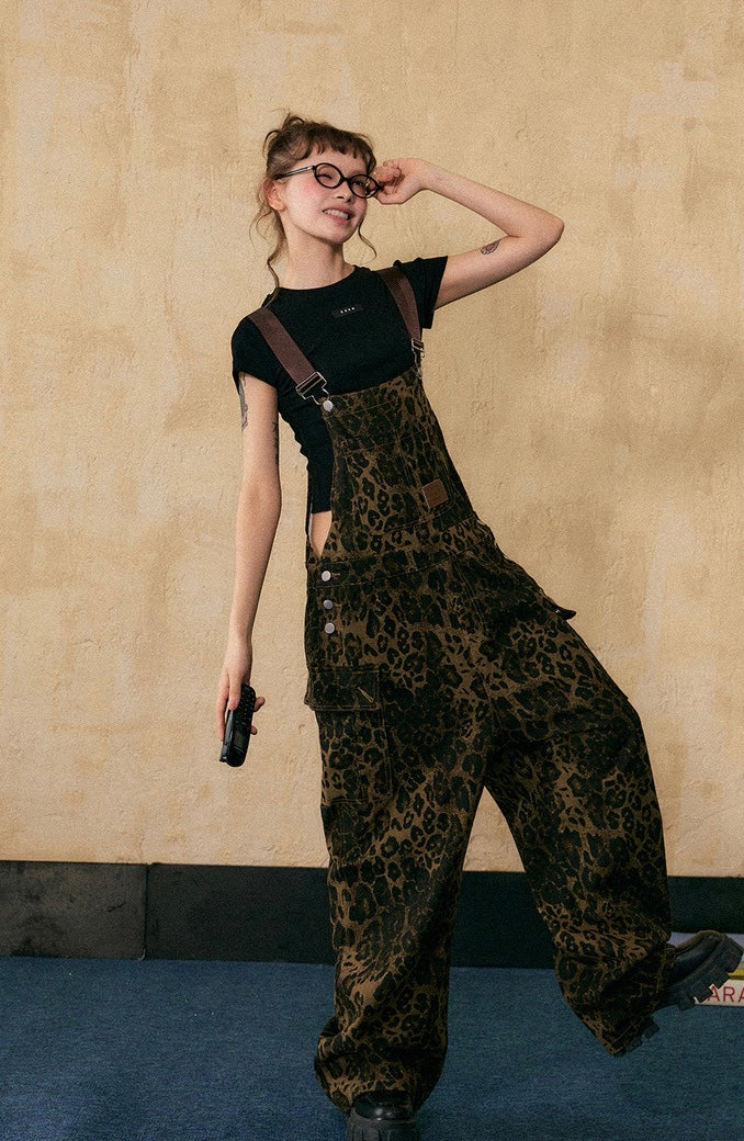 EZEK&STUDIO American Retro leopard print overalls