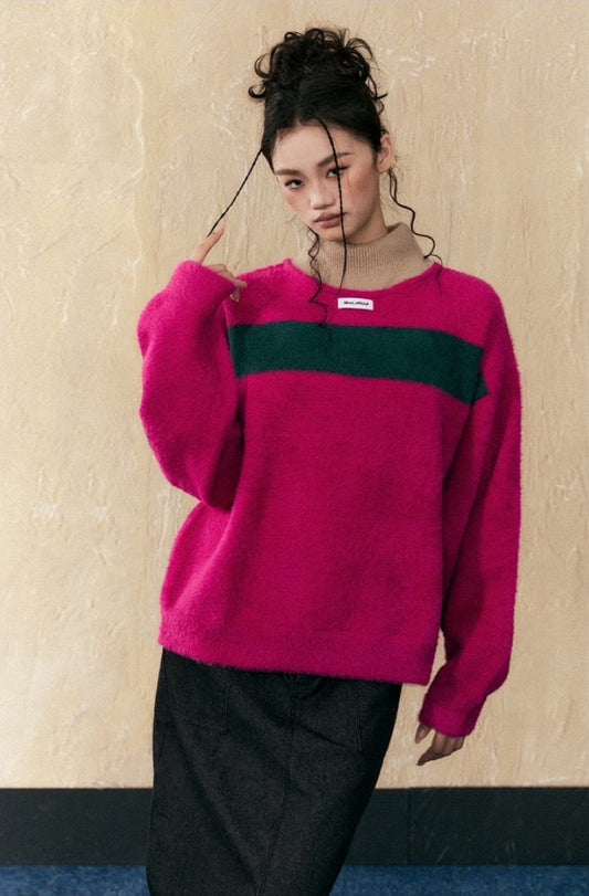 EZEK&STUDIO American Retro Splicing Contrast sweater