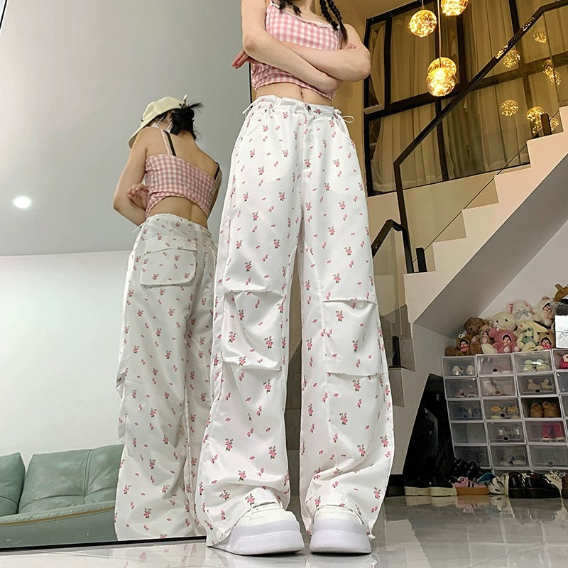 Konggeins White Fleshwork Girly Wide Leg Pants