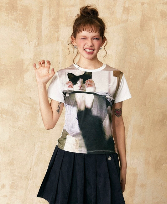 EZEK&STUDIO Animal cat short sleeve T-shirt