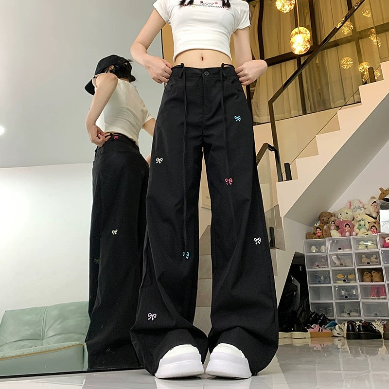 Konggeins Straight ribbon embroidery casual pants