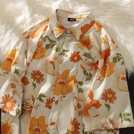 Konggeins Retro floral print short sleeve shirt