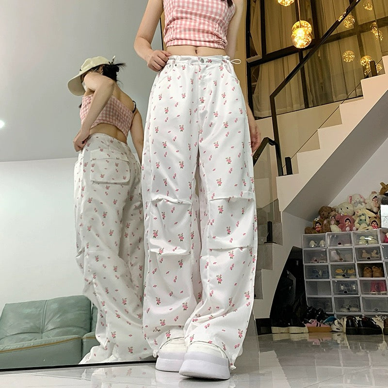 Konggeins White Fleshwork Girly Wide Leg Pants