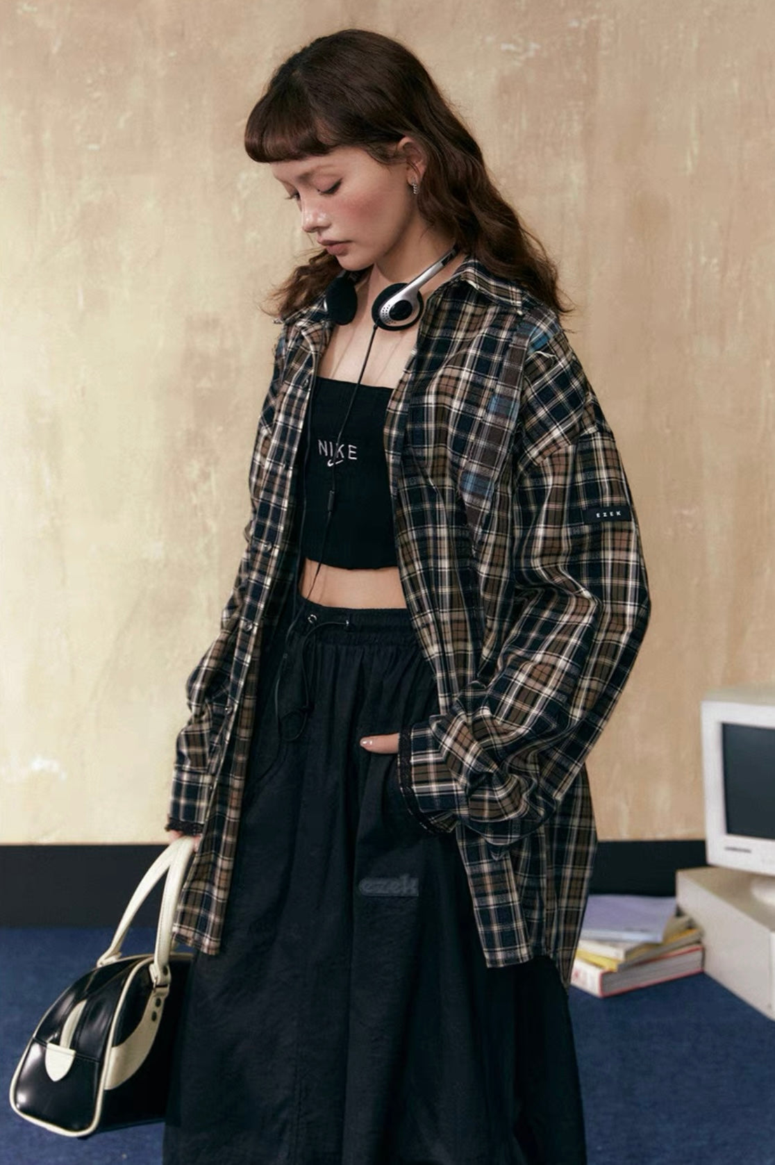 EZEK&STUDIO　American　Retro plaid shirt jacket