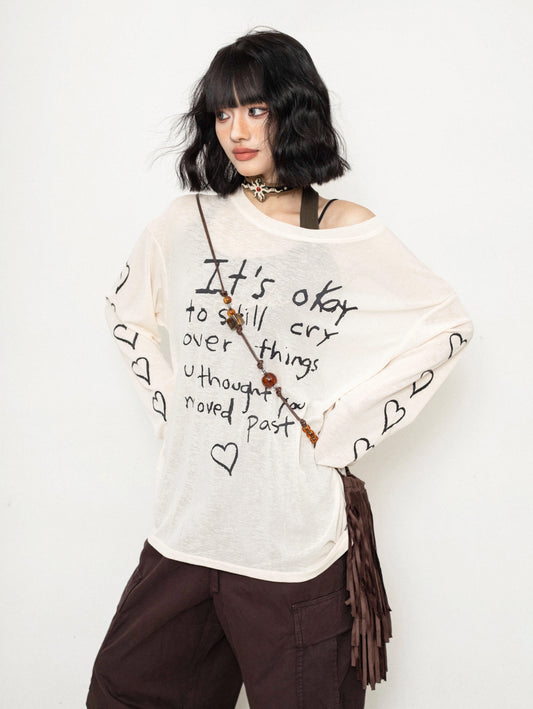 ZEROSTORE Mesh blouse top love graffiti knit