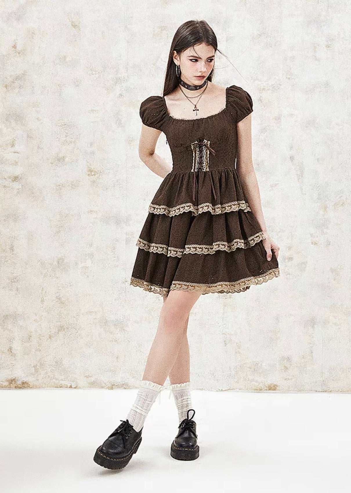 I'M ONE contrast color lace princess dress