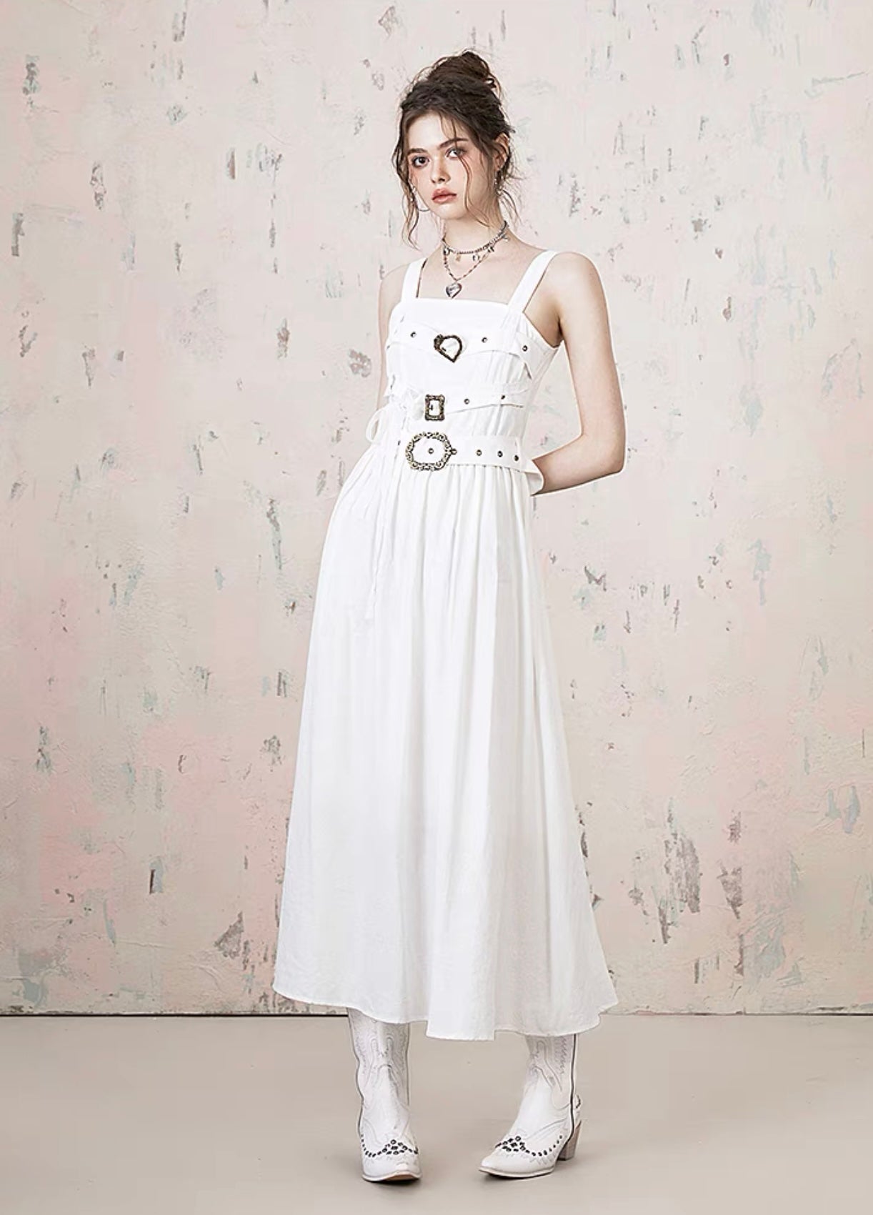 I'M ONE White Rose Lace Niche Long Skirt Retro Dress