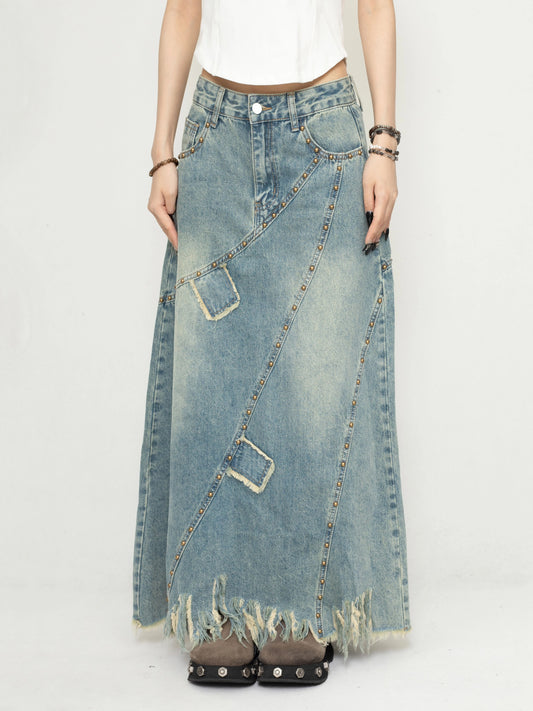 ZEROSTORE Retro design denim skirt mid length skirt