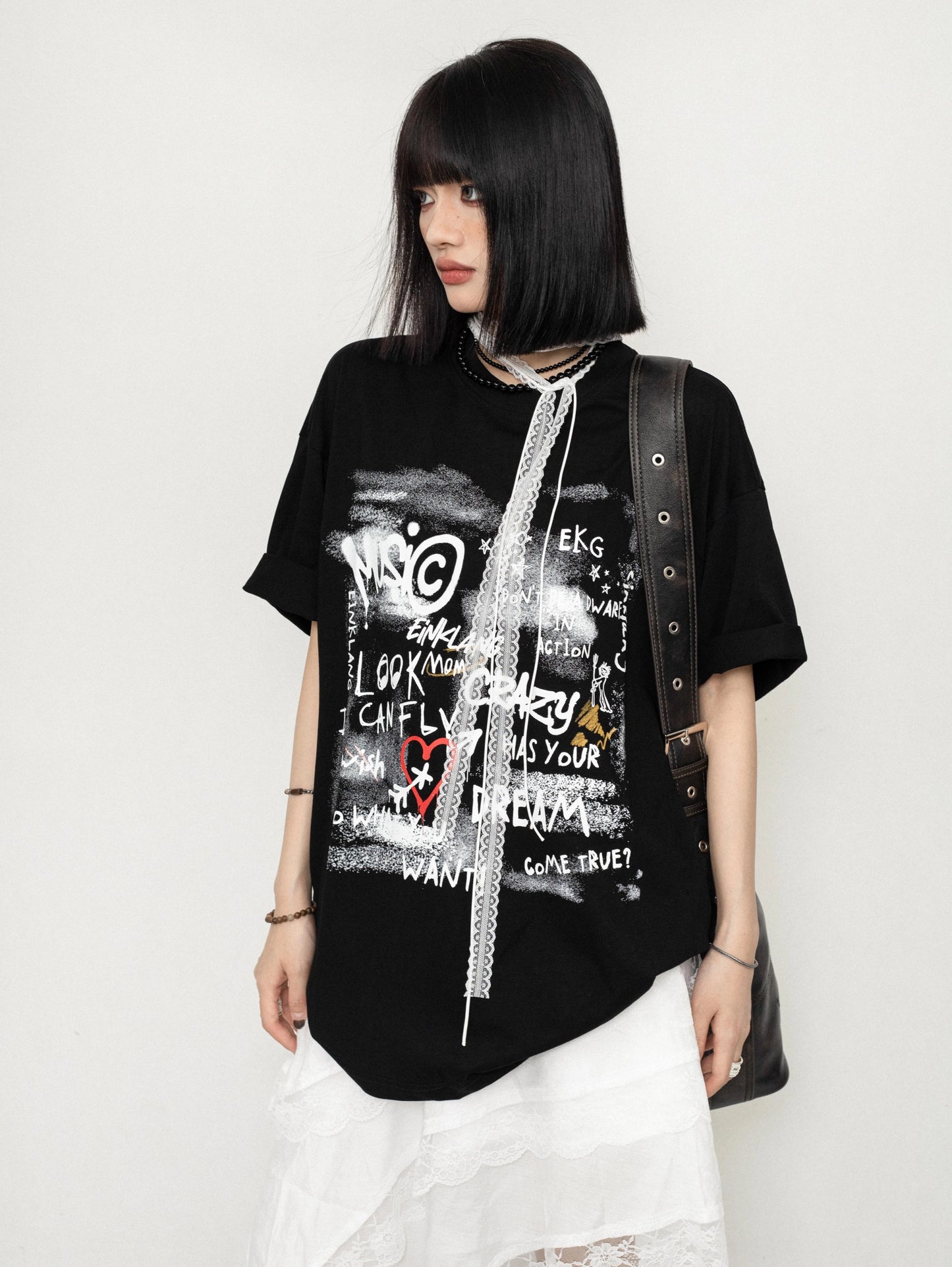 ZEROSTORE American Loose Top Graffiti Print T-Shirt