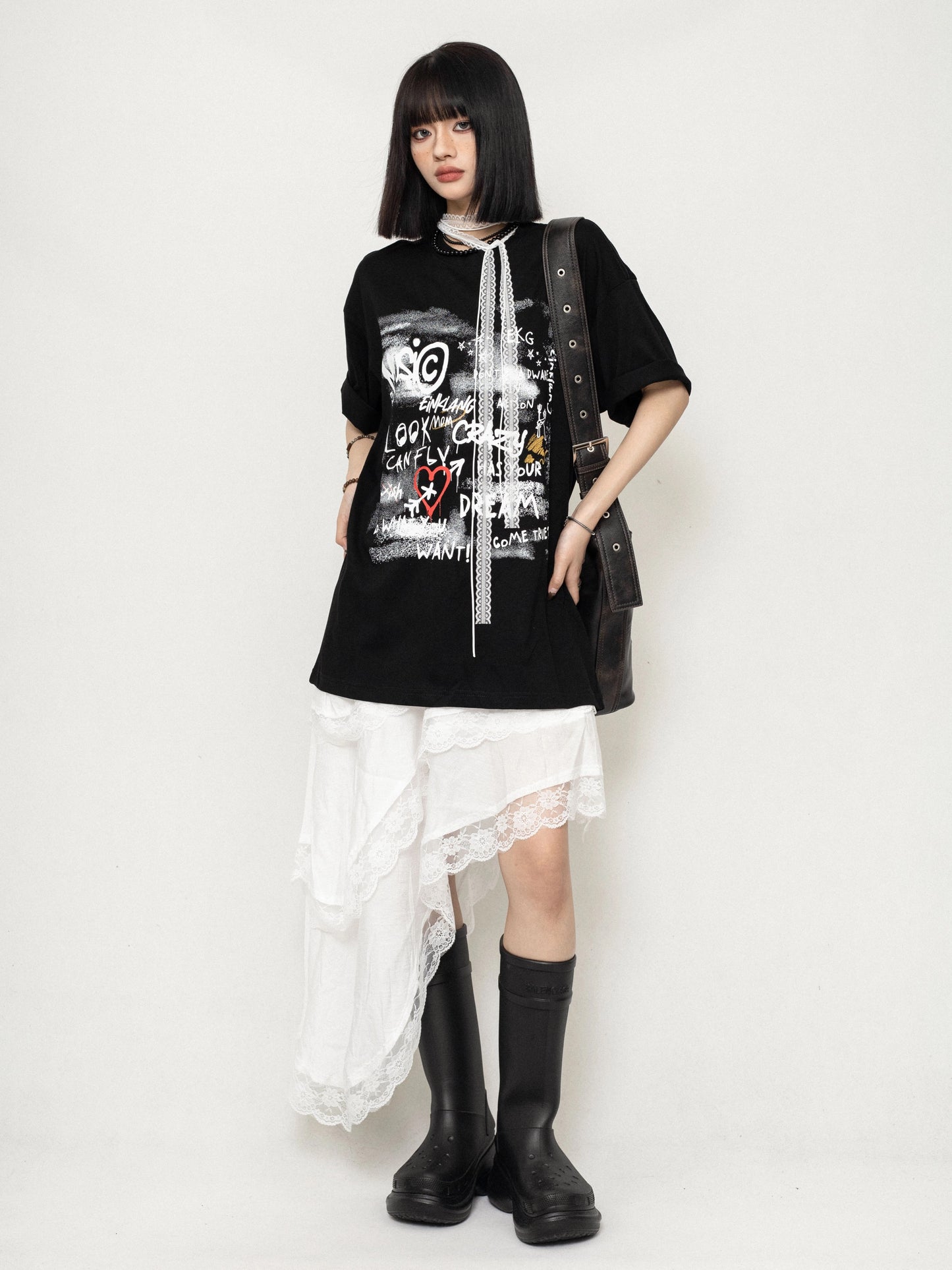 ZEROSTORE American Loose Top Graffiti Print T-Shirt