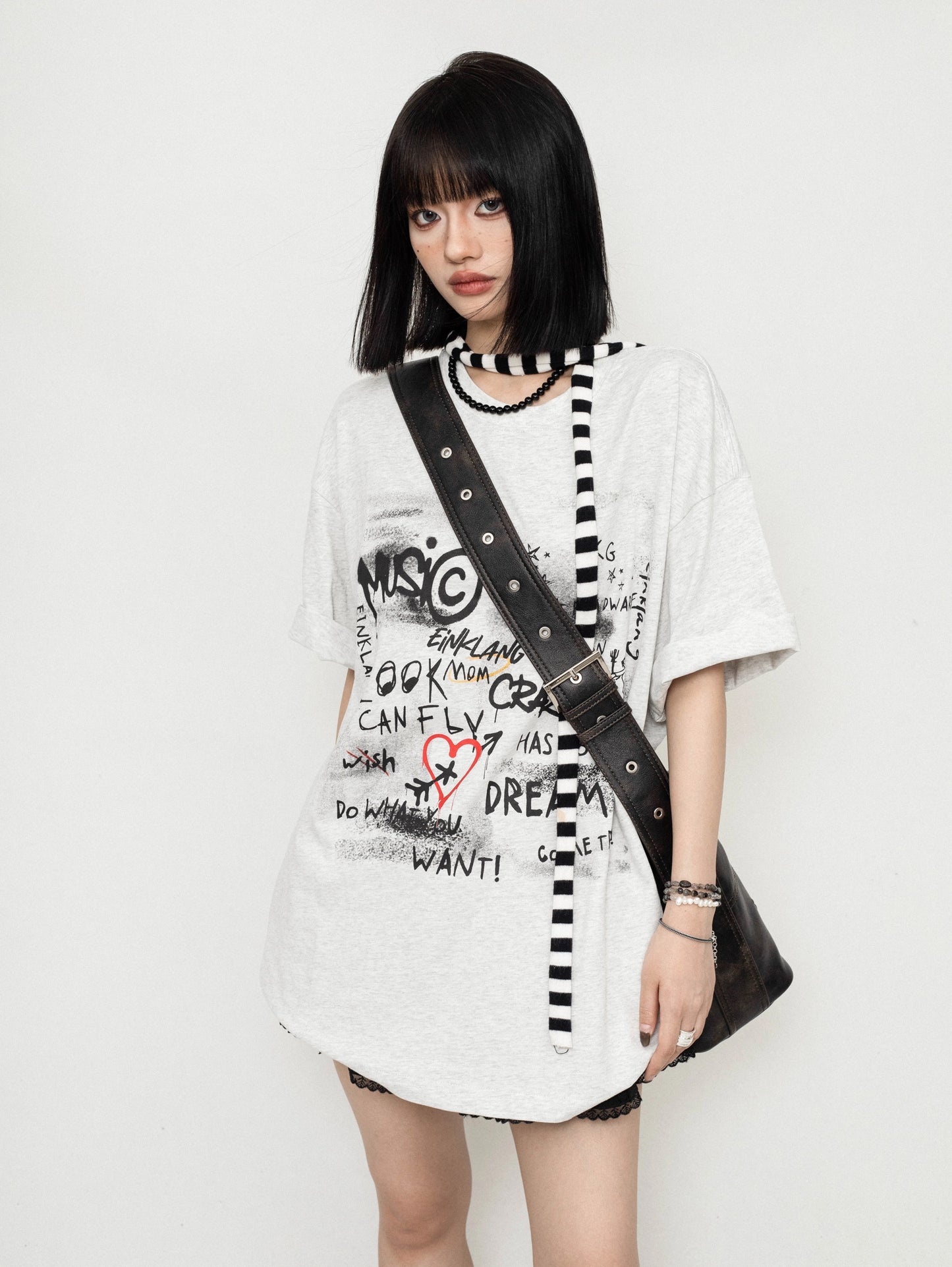 ZEROSTORE American Loose Top Graffiti Print T-Shirt