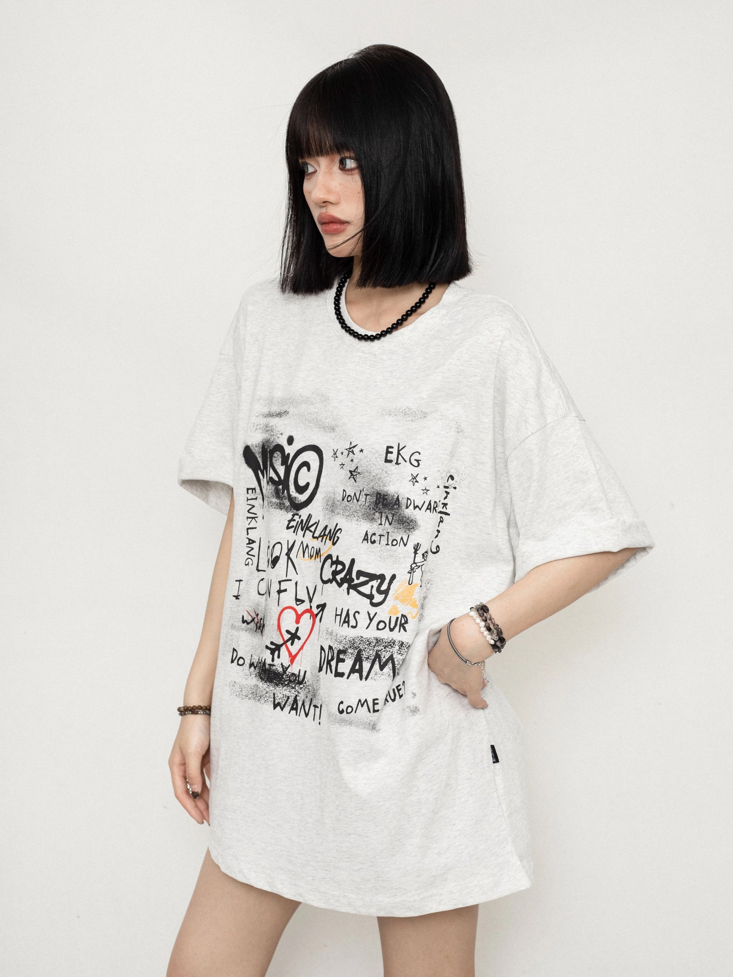 ZEROSTORE American Loose Top Graffiti Print T-Shirt