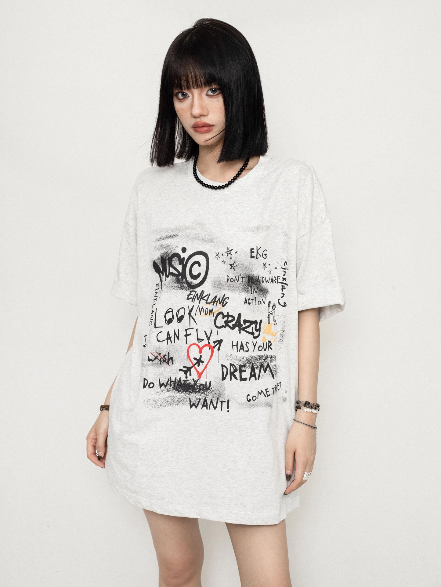 ZEROSTORE American Loose Top Graffiti Print T-Shirt