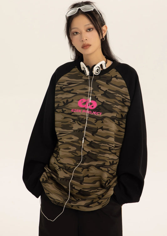 EZEK&STUDIO Splicing Camouflage Long-Sleeved T-shirt