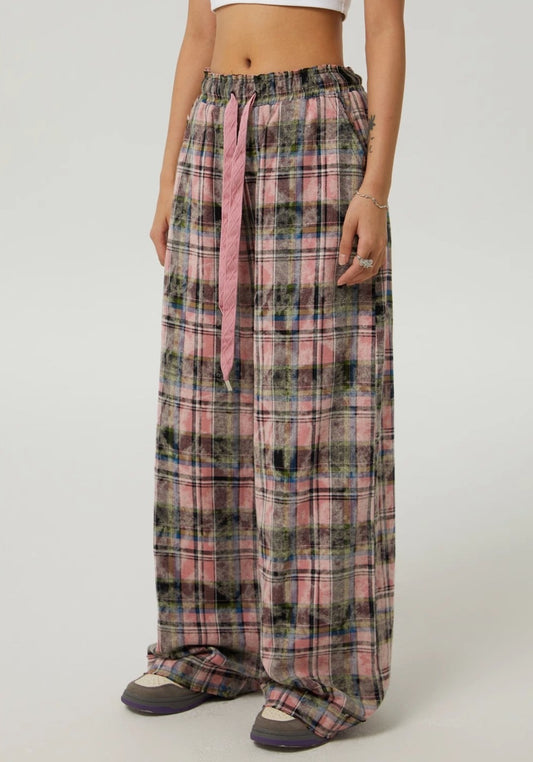 EZEK&STUDIO Pinky Checked Straight Pants