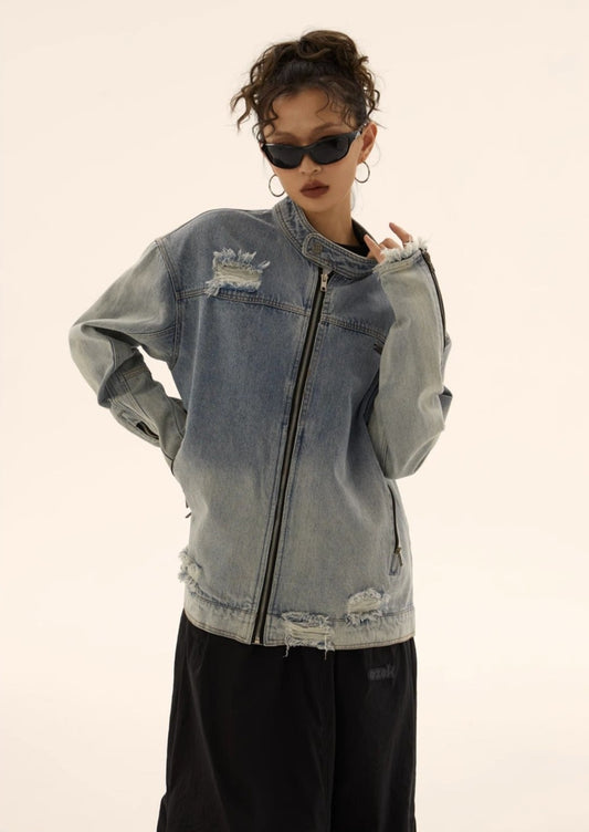 EZEK&STUDIO Washed Biker Denim Jacket