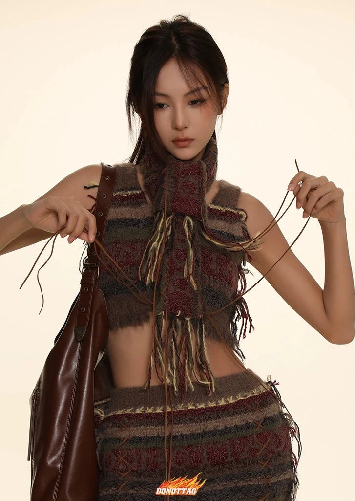 DONOTTAG jacquard tether tassel scarf