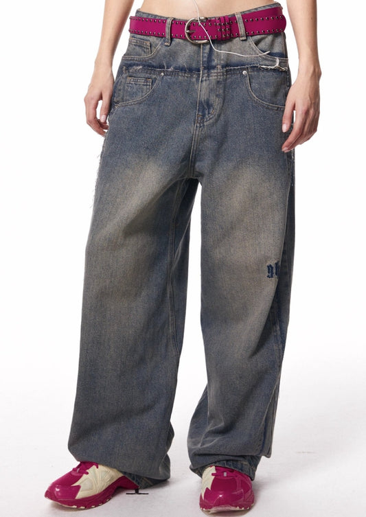 EZEK&STUDIO Old High Waist Loose Wide Denim Pants