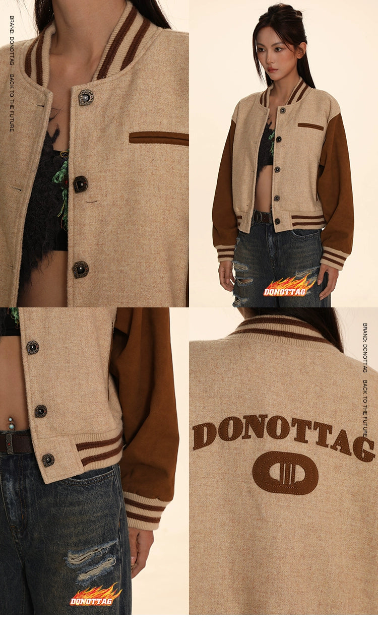 DONOTTAG D-button baseball jersey spliced college style casual jacket