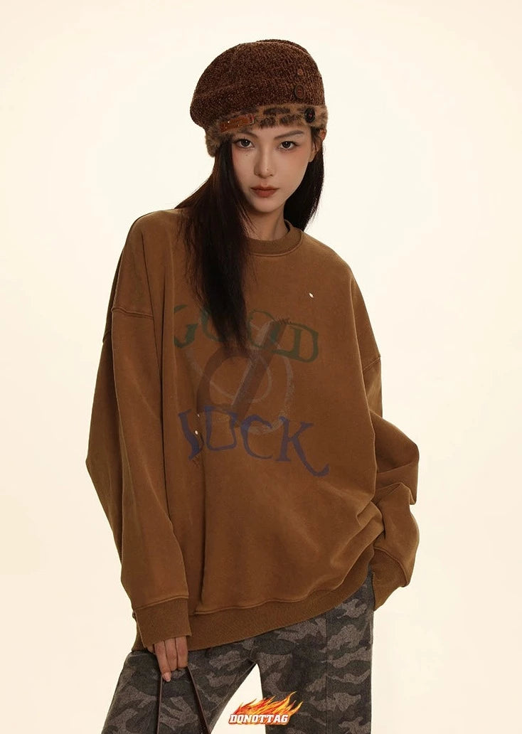 DONOTTAG Goodluck Round Neck Printed Sweatshirt