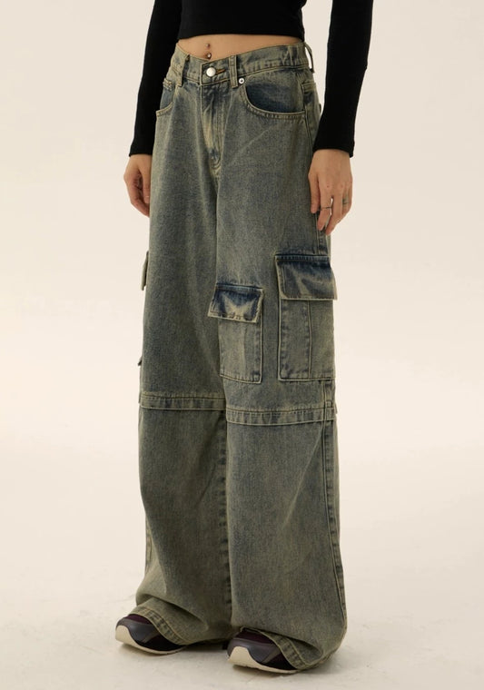 EZEK&STUDIO Vintage Color Washed Denim Pants