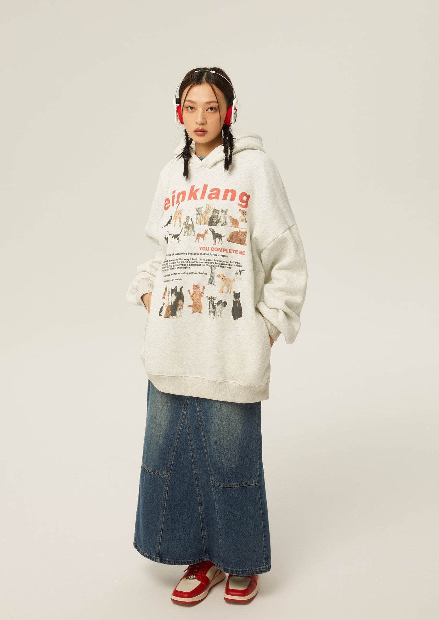 EZEK&STUDIO White Print Loose Hoodie