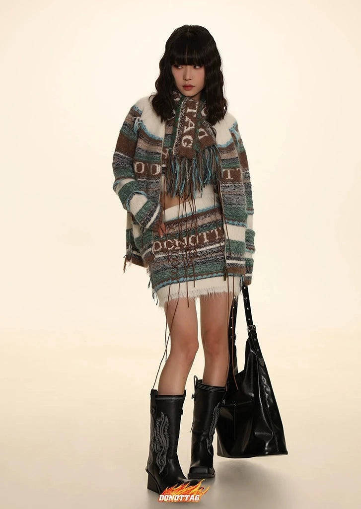 DONOTTAG jacquard tether tassel scarf