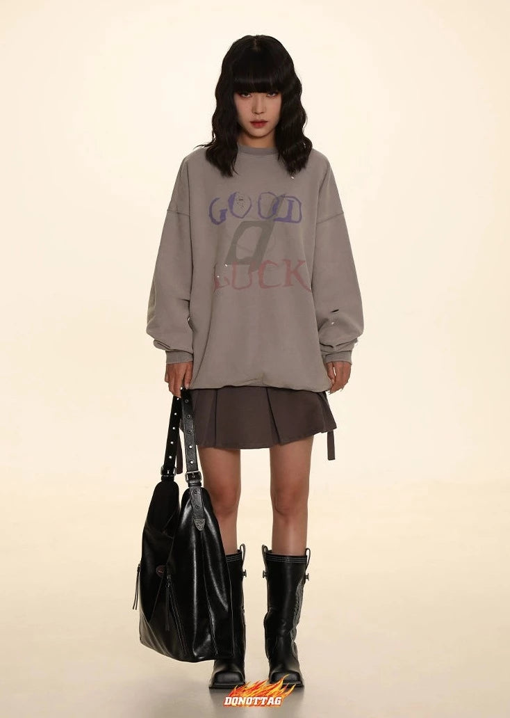 DONOTTAG Goodluck Round Neck Printed Sweatshirt