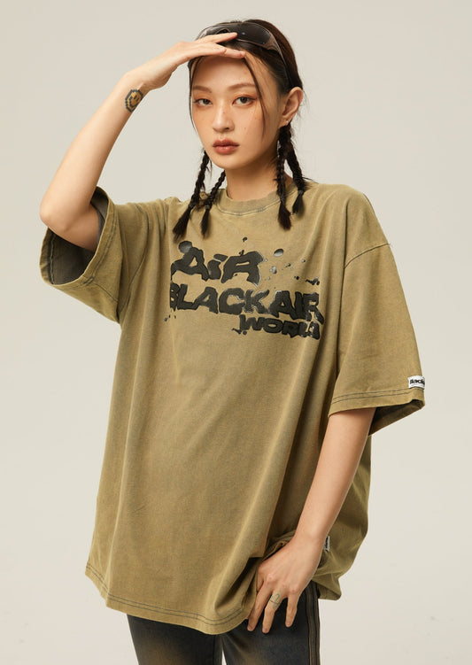 EZEK&STUDIO American Retro Wash Old Print T-shirt