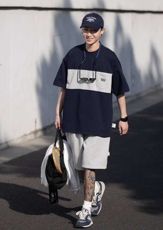 BELLKENIDE Patchwork Block Round Neck T-shirt