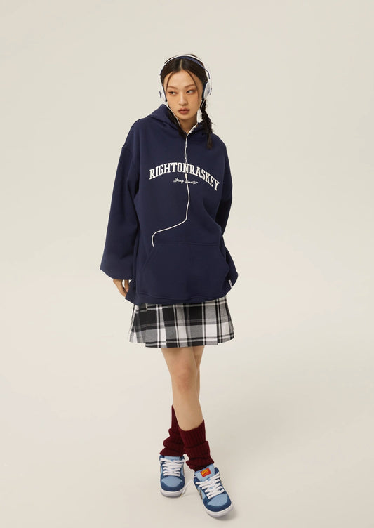 EZEK&STUDIO Navy Print Loose Hoodie