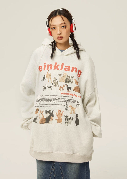 EZEK&STUDIO White Print Loose Hoodie