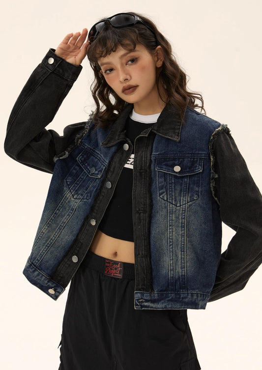 EZEK&STUDIO Vintage Color Collision Denim Jacket