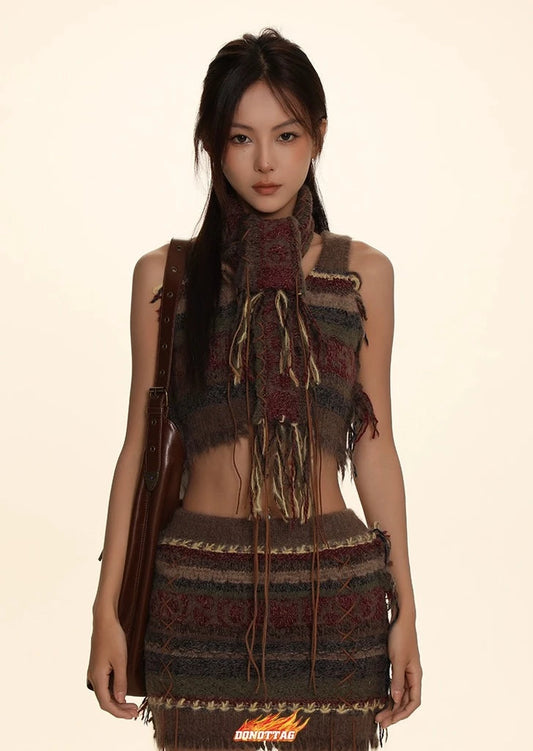 DONOTTAG jacquard tether tassel scarf