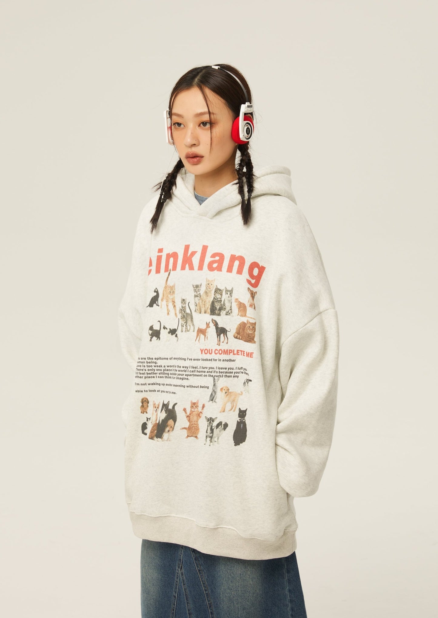 EZEK&STUDIO White Print Loose Hoodie